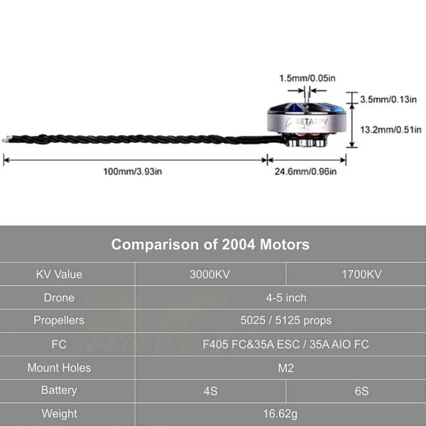 BetaFPV 2004 3000KV 4S 1.5mm Shaft Brushless Motor x 4Pcs BT2004-30