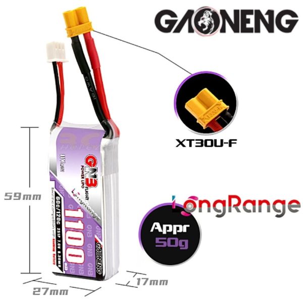 Gaoneng GNB 7.6HV 1100mAh 60C 2S Lipo Battery with XT30 Plug GNB1100/60-2S