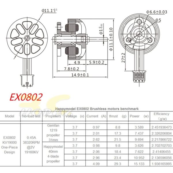 Happymodel EX0802 19000KV 1S Unibell Brushless Motor 1.0mm Shalf for Mobula6 HD M6HD0802-19CW