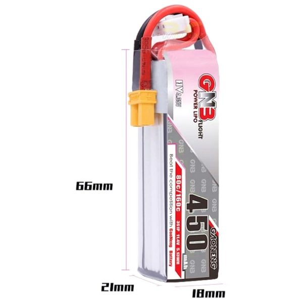 3c8642a83235b98b3ec580accbdf40a21608450136.jpg Gaoneng GNB HV 11.4V 450mAh 80C 3S Lipo Battery with XT30 Plug GNB450/80-3HL