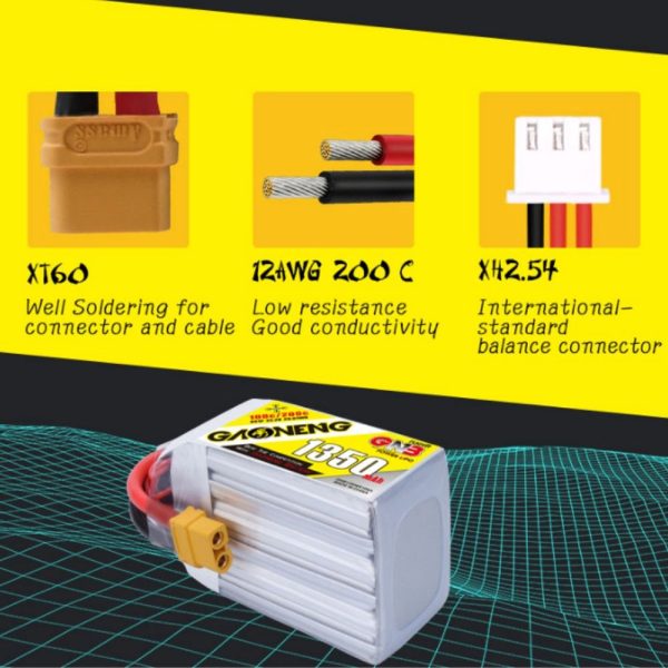 3e6f1ca634223c7360f900437eae88641578033722.jpg Gaoneng GNB 22.2v 1350mah 100c 6s Lipo Battery with XT60 Plug (2020 series) GNB1350/100-6S