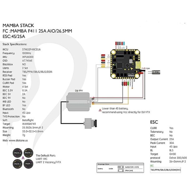 413957480a0a9523b89f237e44c0efba1599808116.jpg Diatone MAMBA F411AIO 25A 4S BLheli_S ESC Dshot600 MPU6000 OSD Built-in 5V/1.5A BEC F411AIO