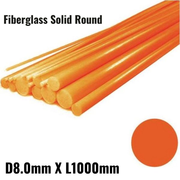 Fiberglass Solid Round D8.0mm X L1000mm (1 pc) Orange SR80