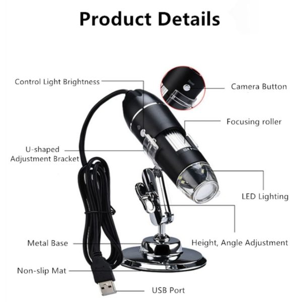2MP 1000X 8 LED USB 2.0 Digital Microscope Endoscope Zoom Camera Magnifier+Stand TY1010