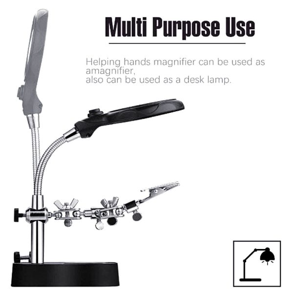 71fb6f544d16c9aecd65f29f5c8f113e1591870429.jpg 2 LED Light Magnifier Desk Lamp Repair Clamp Desktop Magnifying Glasses with Alligator Clip 16126-A