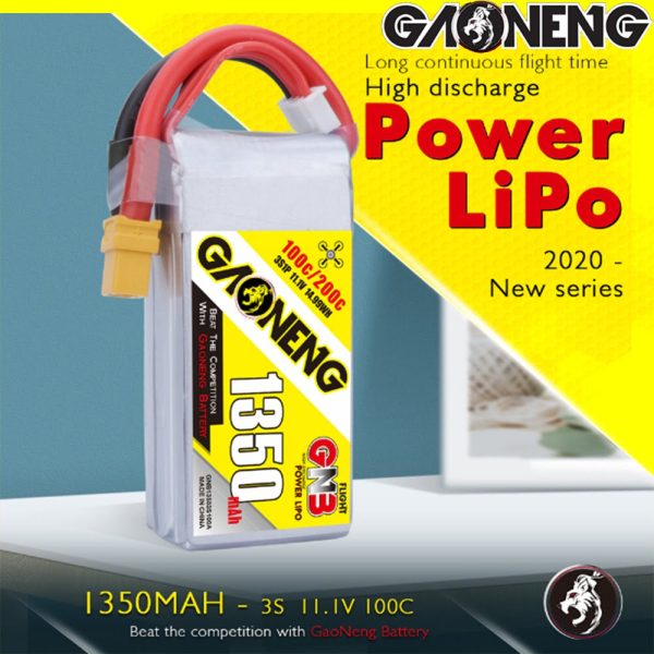 Gaoneng GNB 11.1v 1350mah 100c 3s Lipo Battery with XT60 Plug (2020 series) GNB1350/100-3S