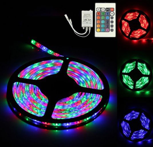 RGB 5M 3528 SMD LED Strip lights Waterproof 300 leds + 24 Key IR Remote Controller 3528-60RGB(wp)