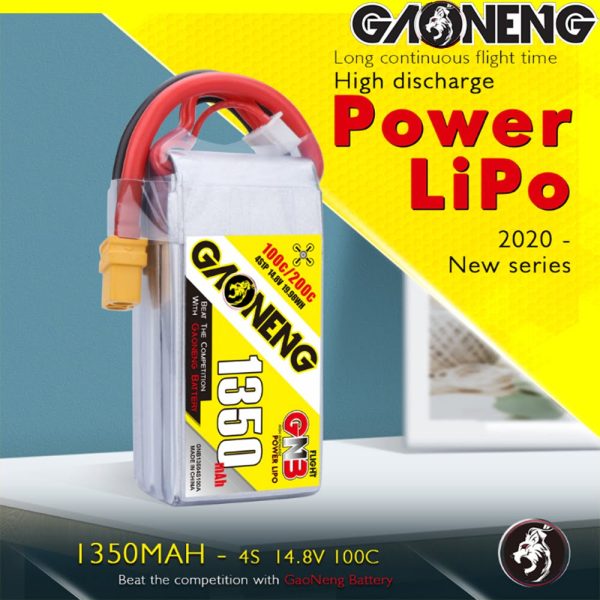 Gaoneng GNB 14.8v 1350mah 100c 4s Lipo Battery with XT60 Plug (2020 series) GNB1350/100-4S