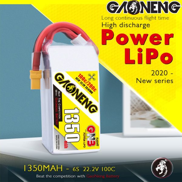 8f2fc84d06785158f0fb0215f3b9d3a91578033721.jpg Gaoneng GNB 22.2v 1350mah 100c 6s Lipo Battery with XT60 Plug (2020 series) GNB1350/100-6S
