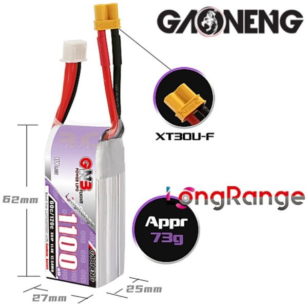 8f3765666ddb5cc95f89dbad7cbc879c.jpeg Gaoneng GNB 11.4HV 1100mAh 60C 3S Lipo Battery with XT30 Plug GNB1100/60-3S