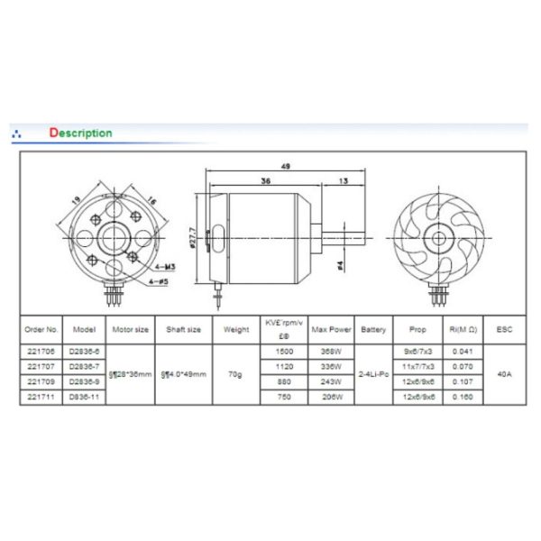 DYS D2836-11 750KV Brushless Motor