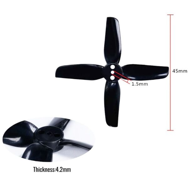 HQProp Durable T2X2X4 1.9/1.4/1.9mm Hole 4-Blade Propeller (2pairs/4pcs) HQT224