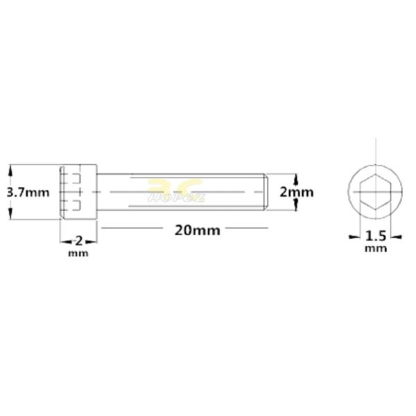 Lock Nut and Hexagon Cap Screw M2.0mm x 20mm (2set /pkt) CM2020-N