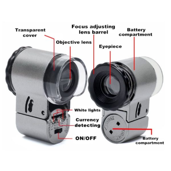 50x Handheld Mini Pocket Microscope Loupe Jeweler Magnifier with LED Light RY-50X