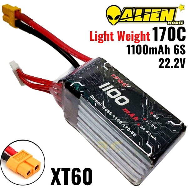 Alienmodel 6S 22.2V 1100mAh 170C Lipo Battery with XT60 Plug AL1100/170-6S