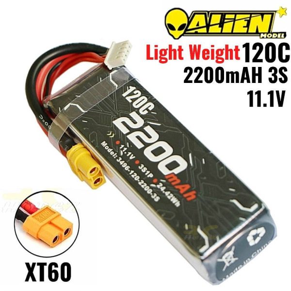 Alienmodel 3S 11.1V 2200mAh 120C Lipo Battery with XT60 Plug AL2200/120-3SX