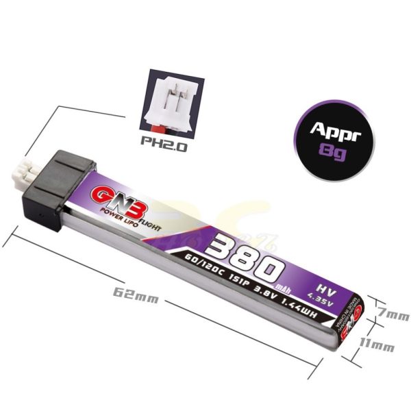 Gaoneng GNB 3.8HV 380mAh 60C 1S Lipo Battery with PH2.0 Plug GNB380/60-1SH