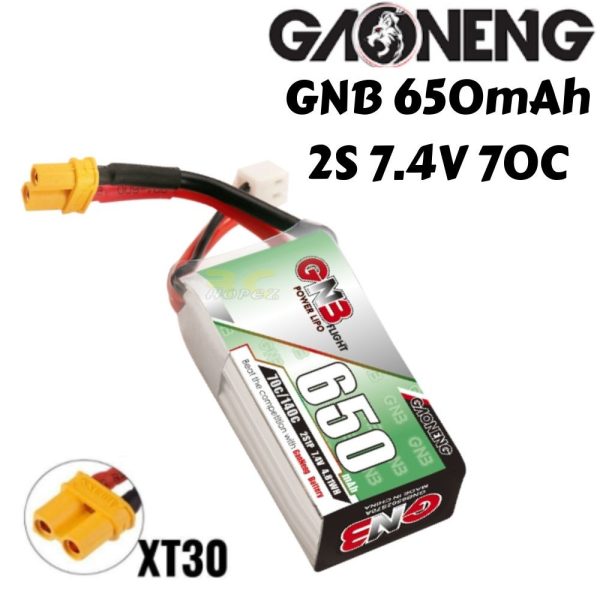 Gaoneng GNB 650mAh 2S 7.4V 70C Lipo Battery with XT30 Plug GNB650/70-2S