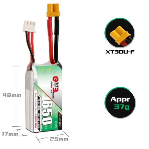 Gaoneng GNB 650mAh 2S 7.4V 70C Lipo Battery with XT30 Plug GNB650/70-2S