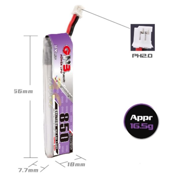 108728fab59c59acf42f44478dc13e03.jpeg Gaoneng GNB 3.8HV 850mAh 60C 1S Lipo Battery with PH2.0 Plug GNB850/60-1SH