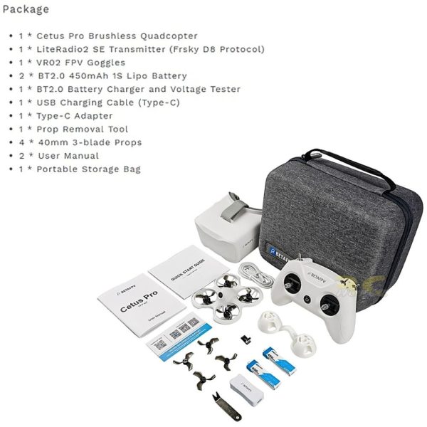 BetaFPV Cetus Pro 1S FPV Kit Brushless Version with LiteRadio 2 SE TX+VR02 Goggles RTF BT-Cetus