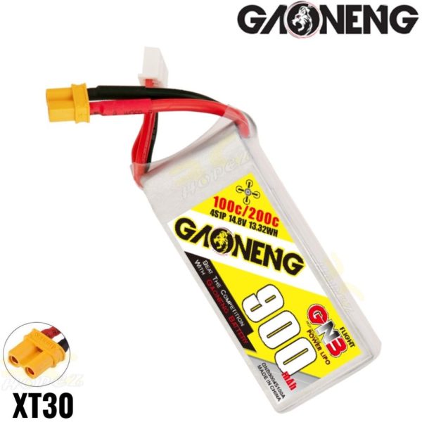 cffd316b0fb81cd0395a105da3521a98.jpeg Gaoneng GNB 14.8V 900mAh 100C 4S Lipo Battery with XT30 Plug GNB900/100-4S
