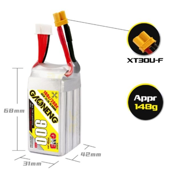 Gaoneng GNB 22.2V 900mAh 100C 6S Lipo Battery with XT60 Plug GNB900/100-6S