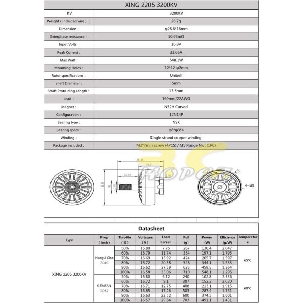 5e79389a42272028e690178cdd53a218.jpeg iFlight XING 2205 (6S) 2300KV/ (4S) 3200KV 4-6S (12X12mm) Unibell NextGen Brushless Motor for Protek35 X2205Black