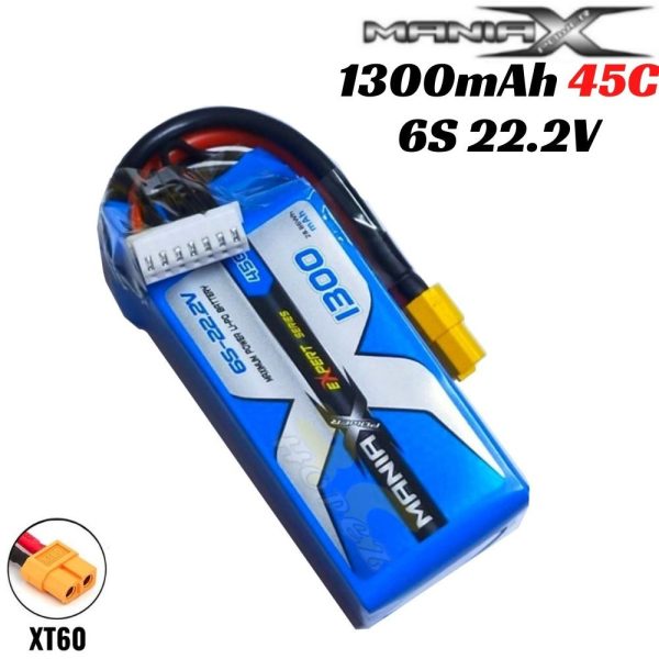 ManiaXPower 22.2v 1300mAh 45c 6S Lipo Battery with XT60 Plug Compatible For 450 Heli/HK/Rave/E4 MN1300/45-6S