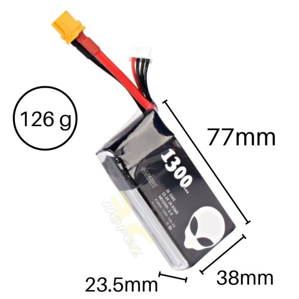 Alienmodel 3S 11.1V 1300mAh 130C Lipo Battery with XT60 Plug AL1300/130-3S