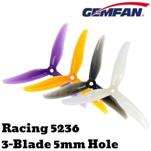 Gemfan Hurricane 5236 5.2x3.6 5.2 Inch 5mm Hole 3-Blade Racing Propeller (2 pairs/4pcs) Gem5236-3