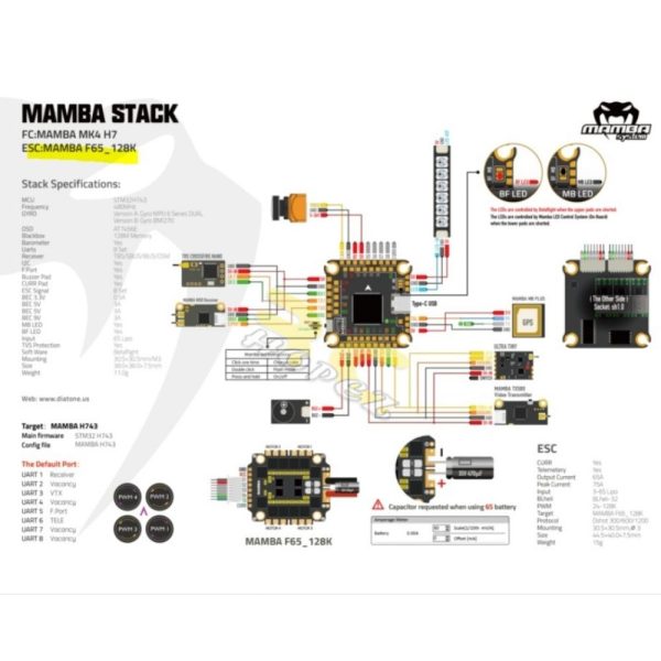 fa8e298d05d21b5e88b09569536cfdd7.jpeg Diatone MAMBA (30.5x30.5) MK4 H743 BMI270 & 65A 128K 3-6S Blheli_32 Dshot300/600/1200 Stack M-0806