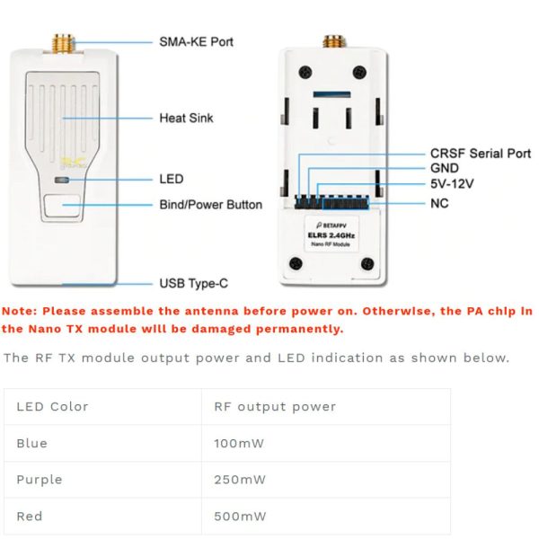BETAFPV ExpressLRS ELRS 2.4G Nano TX Module 500mW for BetaFPV Lite3/3Pro/Jumper T-Pro/Zorro/TBS Tango2 Remote BT-Nano TX