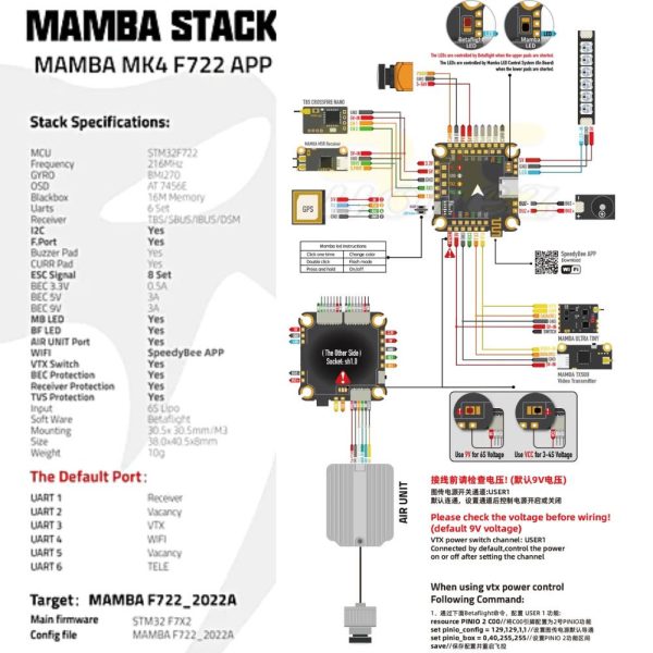 60868cdfbcb5a7a16fc08b0d23dbfad9.jpeg Diatone MAMBA (30.5×30.5) MK4 F722 APP + F65_128K 3-6S Blheli_32 Dshot300/600/1200 Stack M-60873