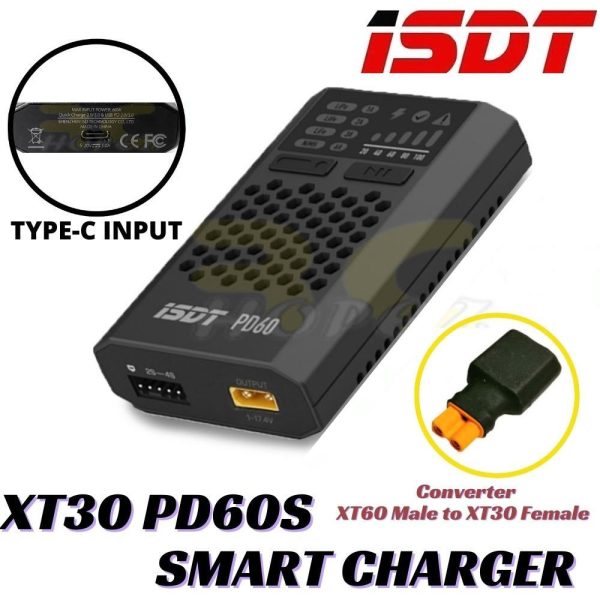 ISDT PD60S 60W 6A Battery Balance Charger XT30 Type-C Input For 1-4S Lipo Battery (Optional) ISDT-PD60S
