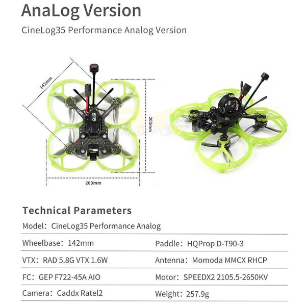 b8150c93feb16db42661ffa9a1245ec4.jpeg GEPRC CineLog35 Performance Analog w/ Caddx Ratel 2 RAD 5.8G 1.6W VTX 142mm 3.5inch 6S CineWhoop GEP35P-AN