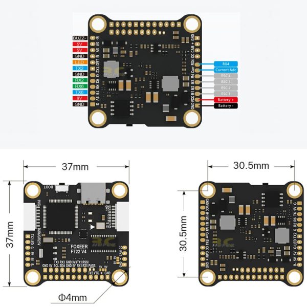 176a7f5090b1eecf1afd755d5d9d64f4.jpeg Foxeer Mini F722 V4 Flight Controller X8 DJI 30.5x30.5mm 3-6S for FPV Racing Drone MR1685