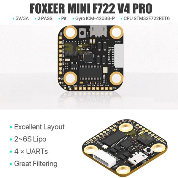 Foxeer Mini F722 V4 Pro FC 20x20mm Build-In Pit PASS 2-6S for FPV Racing Drone MR1684