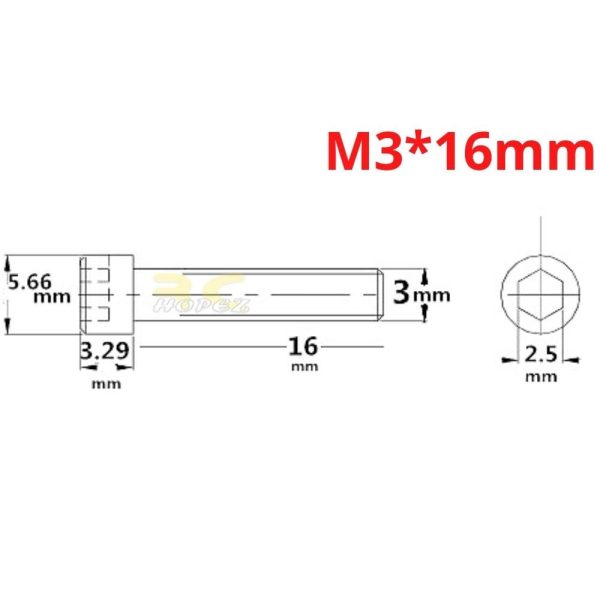 4f9b69ea5b205353676400612f4f1c20.jpeg 2 PCS Hexagon Cap Screw M3.0mm x 6/8/10/12/16/20mm (Optional) CM-M3N