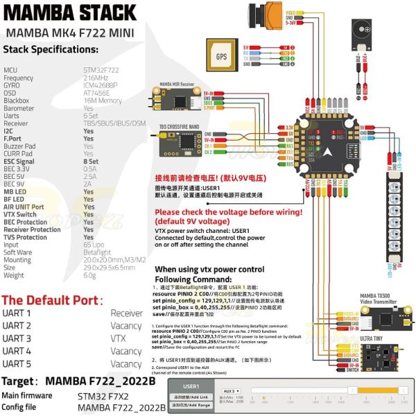6b6012443f956c23aba0767a4d347e53.jpeg Diatone MAMBA (20x20) MK4 F722 MINI + F55/F65-128K BL32 MINI ESC 6S 32bit Dshot300/600/1200 Stack M-60897