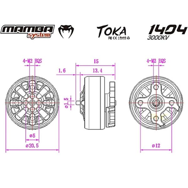 Diatone Mamba TOKA 1404 3000KV 3-6S Brushless Motor for 2.5inch~4inch (Toothpick) FPV Racing (1Pc) TOKA1404-30