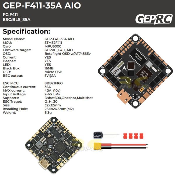 GEPRC GEP-F411-35A AIO 2-6S 8 bits Brushless ESC (25.5x25.5mm) for Cinelog25 FPV Racing Drone GEP-35A-F4