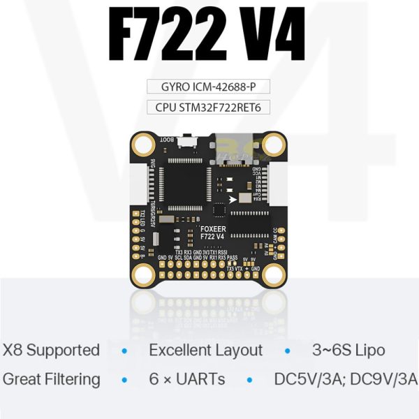 ee4f422fcfce4a28ab933ac5eba26fe1.jpeg Foxeer Mini F722 V4 Flight Controller X8 DJI 30.5x30.5mm 3-6S for FPV Racing Drone MR1685