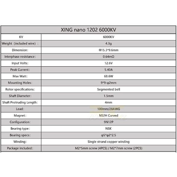 iFlight XING NANO X1202 6000KV 3S Brushless Motor Compatible for iFlight Protek R20 X1202-60