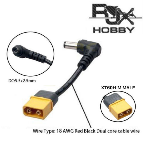 RJXHOBBY XT60 Male Plug to DC 5.5mm x 2.5mm Male Adapter Cable Length 4cm for Lipo Battery & FPV Goggles RJX2365