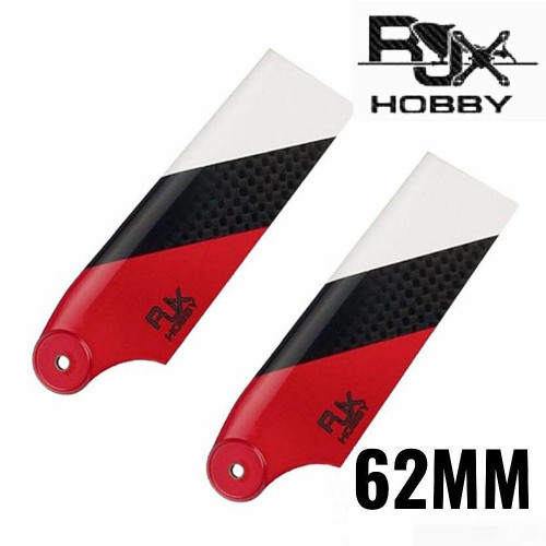 RJX Red/ White Carbon Fiber 62mm Tail Rotor Blades HA62WR