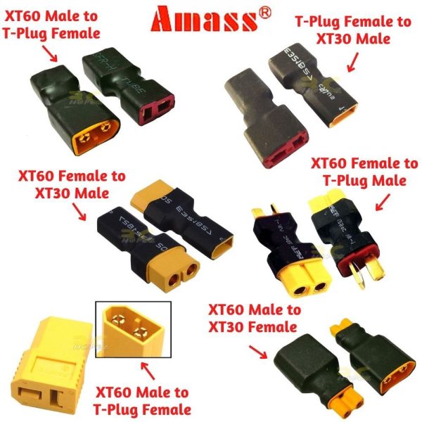 1pc Amass XT30/XT60/T-Plug Male Female Converter For Lipo Battery & Charger HS-Plug