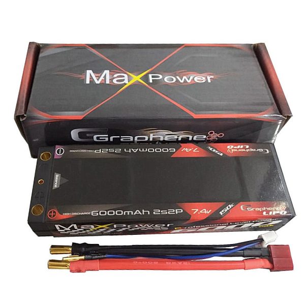 e7457f7bb5665479f97af907af2b0366.jpeg Maxpower Graphene Lipo 6000mAh 2S 7.4V 150C with 5.0mm bullet to Deans plug (Hard Case) MP6150-2GH