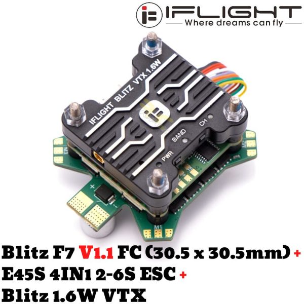 iFlight 30.5×30.5mm  BLITZ F7 V1.1 Flight Controller & E45S 45A BLHELI_S 4In1 2-6S ESC & 1.6W VTX SX2776