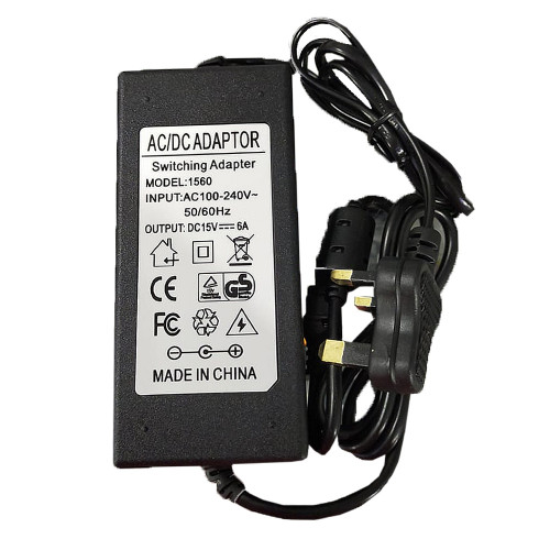 Adapter AC DC 15V 6A  UK Plug AC 100V-240V XJ050